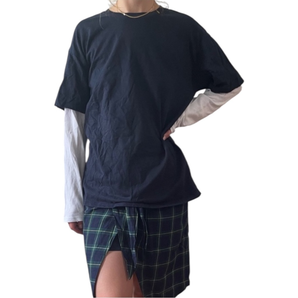 NWOT ORIGINAL USE Black White Layered Short + Long Sleeve Thermal Tee Shirt - M
